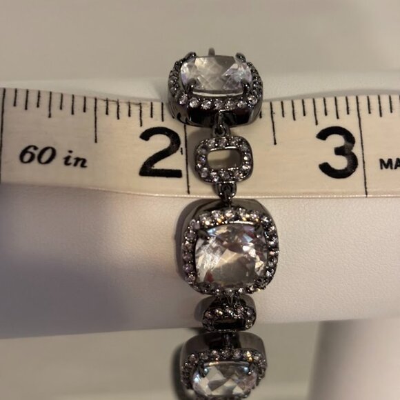 Silver Bracelet Created Quartz and Cubic Zirconia Black Plating 7.5" - Picture 16 of 16